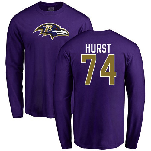 Men Baltimore Ravens Purple James Hurst Name and Number Logo NFL Football #74 Long Sleeve T Shirt